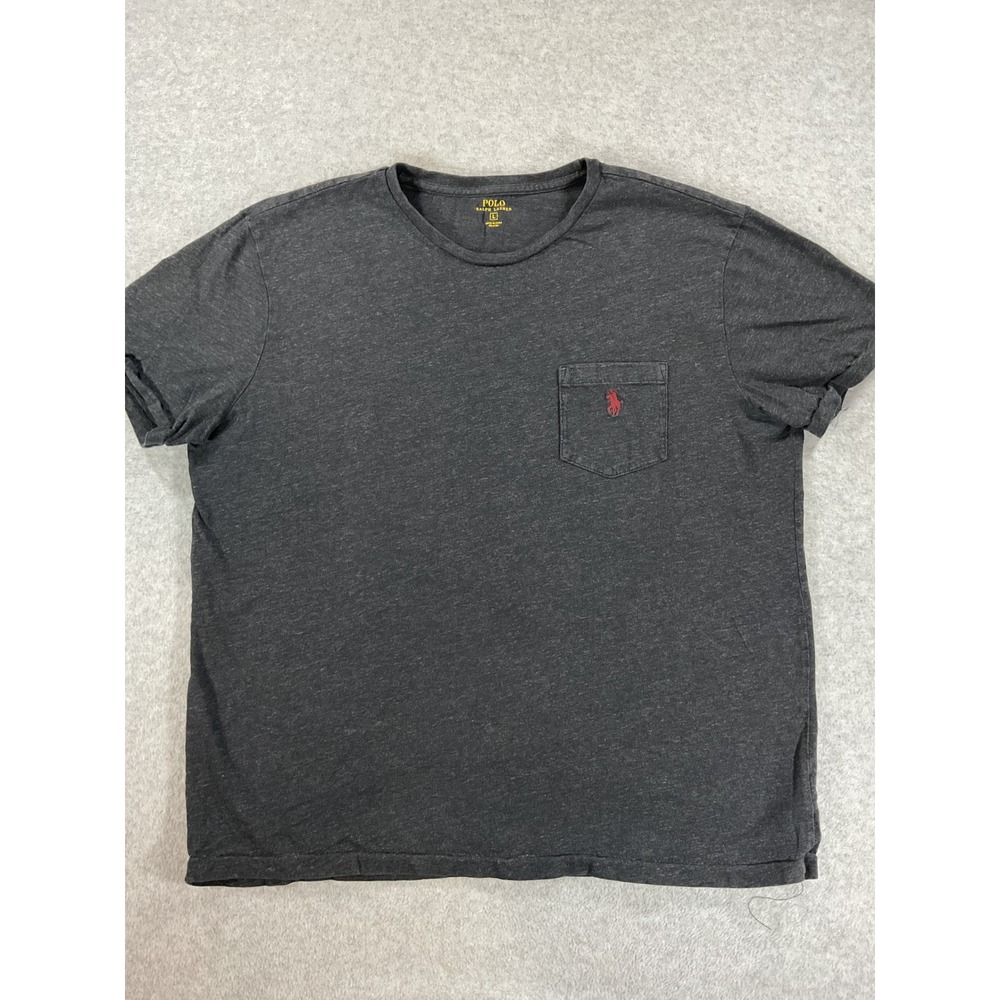 Polo Ralph Lauren Mens Gray Heather Cotton Pocket Shirt Large Red Pony Logo 2801